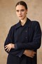Stone and Satin Detailed Lined Oversized Overcoat Dark Blue 6837 - 5