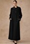 Lined Oversized Coat with Embroidered Collar and Satin Detail Black 6822