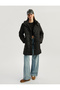 Oversize Puffer Jacket with Hooded Snap Button and Zipper - 2