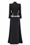 Stone and Pearl Patterned Crepe Hijab Evening Dress Black 1690 - 6