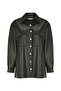Women's Green Oversized Fleece-Lined Faux Leather Shirt Jacket – Metal Snaps, All Seasons - 5