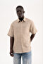Men's Embroidered Muslin Cotton Oversize Shirt Beige - 2