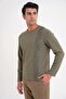 Comfort Fit Front Embroidered Cotton Crew Neck Long Sleeve Khaki T-Shirt Ts 920 - 4