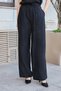 Women's Linen Look Lycra Free High Waist Elastic Waist Side Pockets Wide Leg Palazzo Trousers-Black - 4