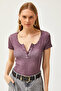 Women's Washed Purple Camisole Blouse with Snap Fasteners BLZ-19000171 - 2