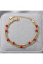 Red Beaded Snake Chain Steel Bracelet - 5