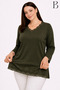 Relaxed Cut V-Neck Hem Tulle And Pearl Embroidered Khaki Mother Combed Cotton Blouse - 3