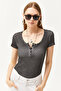 Women's Washed Anthracite Camisole Blouse with Snap Fasteners BLZ-19000171 - 2