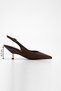 Women's Stiletto Pointed Toe Open Back Gold Metal Heel Classic Heeled Shoes Rente Brown Suede - 8