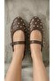 Women's Brown Disco Stone Buckle Leather Ballerinas 1cm Byndsk400 - 6