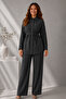 Belted Waist Wrapped Double Suit Anthracite 2193 - 2