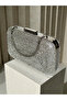 Handmade Craftsmanship Complete Crystal Stone Silver Gray Lame Color Women's Evening Dress Bag - 4