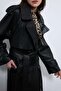 Black Textured Faux Leather Trench Coat - 5