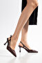 Flora Women's Bitter Brown Pointed Toe Heeled Shoes Lace Patterned - 5