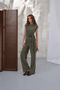 Women's Sienna Khaki Crinkle Fabric Blouse and Trousers Set with Tie Detail - 4