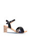 Navy Blue Leather Women's Heels Sandals 01Wn1520 - 2