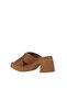 Tan Dark Leather Women's Heeled Slippers 01Wy12201 - 4