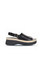 Black Leather Women's Flat Sandals 01Wy8208