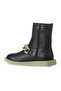 Black Khaki Leather Women's Flat Boots 01Wv9704 - 4