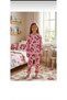 Girls' Cotton Fleece-Lined Pink Butterfly Flower Patterned Long Sleeve Winter Pajamas Set