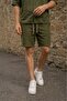 Men's Cotton Linen Shirt Shorts Set Khaki - 4