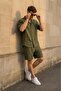 Men's Cotton Linen Shirt Shorts Set Khaki - 5