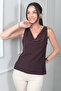 Women's Degaje Collar Sleeveless Crepe Satin Blouse Slim Fit - 2