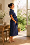 Myra5861 – Natural Soft Muslin Fabric - Summer Shirt Maternity Dress - Navy Blue - 2