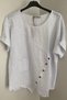 Women's White Button and Bag Pocket Detailed Loose Asymmetrical Linen Blouse - 2