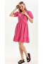 Pink Double-Breasted Collared Balloon Sleeve Summer Wrap Dress - 5