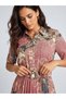 Pink Patterned Midi Dress – Shirt Collar, Belted, Summer Design |   Frn Line - 4