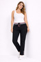 Women's Plus Size Black, Ankle Length, Ribbed Detailed Waist, Front Decorative Pocket, Bengaline Fabric Trousers 65N39456 - 7