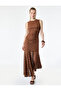 Asymmetrical Cut Slim Fit Sleeveless Crew Neck Long Lace Dress