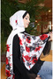شال كابري منقوش بالزهور 70346-01 أسود أحمر - 2