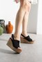 Genuine Suede 9 cm Wedge Heel Black Shoes – Comfortable Women's Shoes with Ultra Light Soles - 4