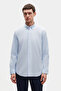 Ds Damat Comfort Blue Buttoned Collar Relaxed Cut Linen Look 100% Cotton Shirt