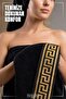 Special Velvet Gift Towel Set with Border Embroidered Greek Key Pattern - 6