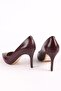 Women's Genuine Leather Pointed Toe Thin Heeled Stiletto Shoes Burgundy - 3