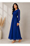 Libaslab Royal Blue Chiffon Lined Belted Dress - 2