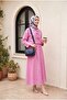 Linen Look Suit with Lace-Up Front and Elastic Waist Skirt - Pink - 3