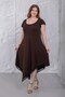 Women's Coffee Color Ruffle Sleeve Lace Detail Asymmetrical Plus Size Stretchy Dress - 3