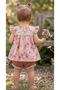Girl's Floral Patterned Lace Belted Blouse and Muslin Shorts Bottom Top Set - 2