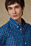 Natte Denim Cotton Lu Comfort Fit Navy Blue Buttoned Collar Men's Plaid Pack Shirt - 4