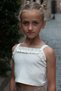 Girl's Strappy Crop T-Shirt with Ruffle Detail, Ages 8-14, Ecru - 3