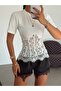 Basic Lace Detailed Top with Ribbed Back - Ecru - 4