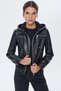 Zoom Women Black Hooded Sports Leather Jacket 22Wgd5018Ve