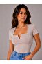 Square Neck V Detail Crop Blouse - 2
