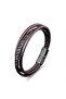 Brown Black Leather Men's Bracelet – Titanium Steel with Magnetic Lock - 21 cm - 5