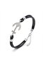 Zircon Stone Steel Anchor Detailed Adjustable Leather Men's Bracelet - One Size - 5