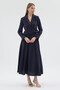 Navy Blue Double-Breasted Jacket and Skirt Set with Tie Detail - 4